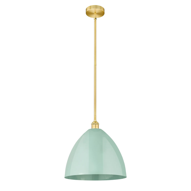 Innovations Plymouth 16in 1-Light Mini Pendant | Industrial Farmhouse Satin Gold Steel and Seafoam Metal Shade | Kitchen | Model 616-1S-SG-MBD-16-SF