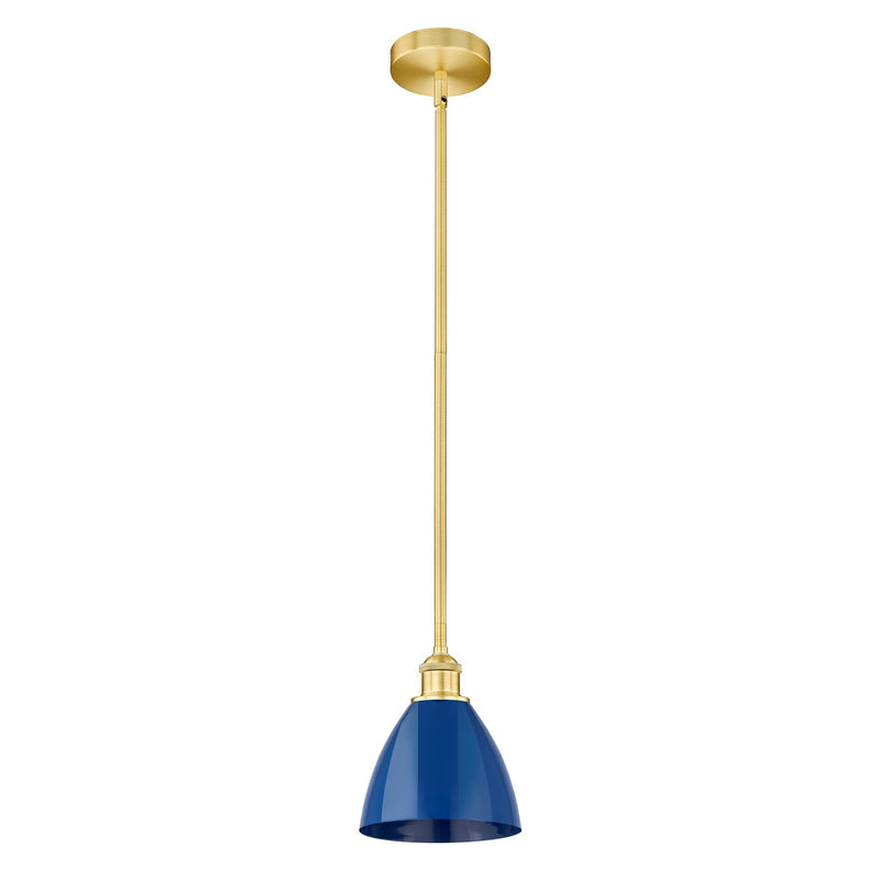 Innovations Plymouth 8in 1-Light Mini Pendant | Industrial Farmhouse Satin Gold Steel and Matte Blue Metal | Kitchen | Model 616-1S-SG-MBD-75-BL-LED