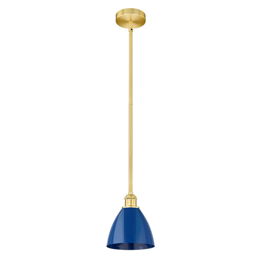 Innovations Plymouth 8in 1-Light Mini Pendant | Industrial Farmhouse Satin Gold Steel and Matte Blue Metal | Kitchen | Model 616-1S-SG-MBD-75-BL-LED