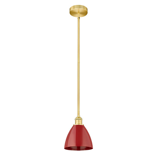 Innovations Plymouth 7.5in 1-Light Mini Pendant | Industrial Satin Gold Steel and Matte Red Metal | Kitchen Island & | Model 616-1S-SG-MBD-75-RD-LED