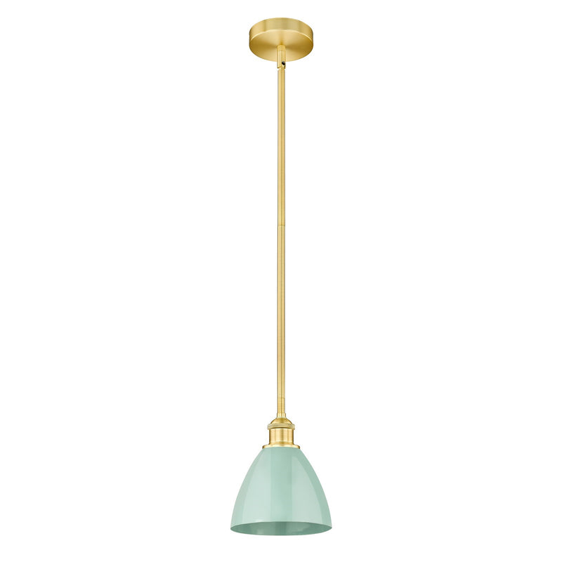 Innovations Plymouth 8in 1-Light Mini Pendant | Industrial Farmhouse Satin Gold Steel and Seafoam Metal Shade | Kitchen | Model 616-1S-SG-MBD-75-SF-LED