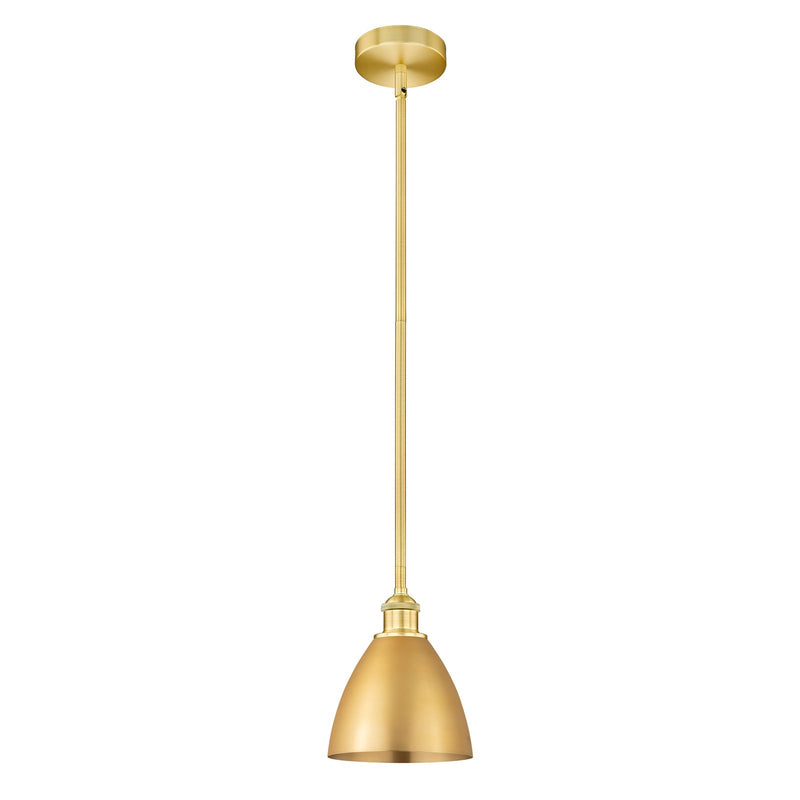 Innovations Bristol 8in 1-Light Mini Pendant | Industrial Farmhouse Satin Gold Steel and Cast Brass with Satin Gold Metal | Model 616-1S-SG-MBD-75-SG