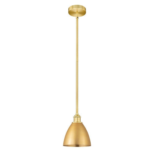 Innovations Bristol 8in 1-Light Mini Pendant | Industrial Satin Gold Steel and Cast Brass with Satin Gold Metal Cone Shade | Model 616-1S-SG-MBD-75-SG-LED