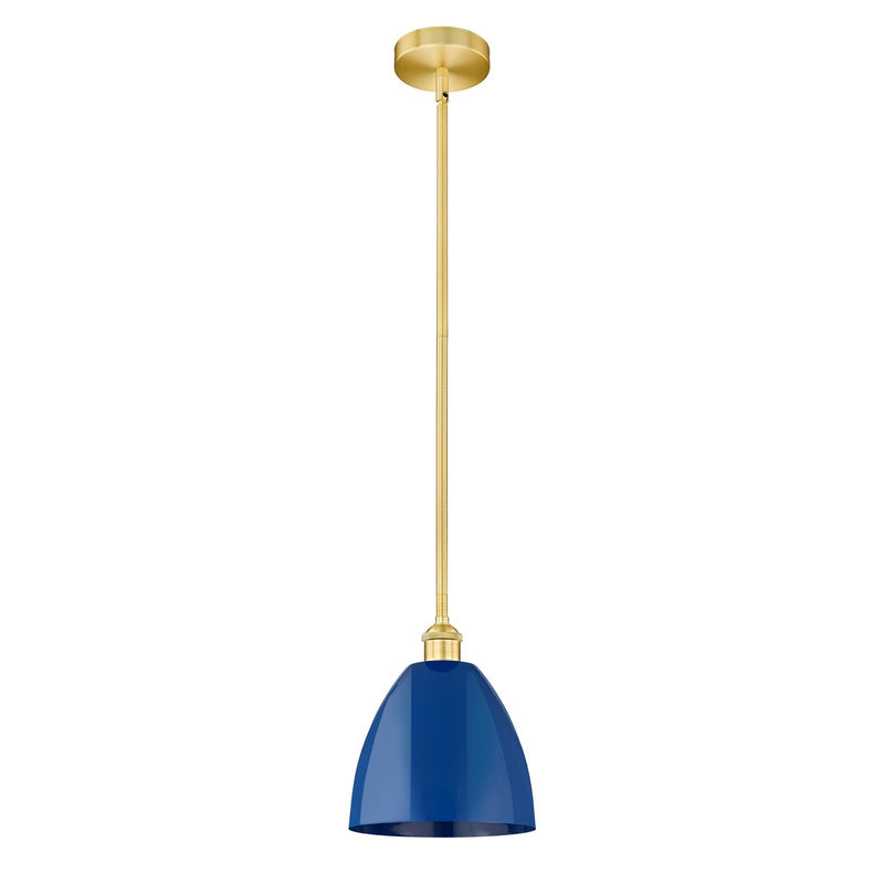 Innovations Plymouth 9in 1-Light Mini Pendant | Industrial Satin Gold Steel and Cast Brass with Matte Blue Metal Shade | Model 616-1S-SG-MBD-9-BL-LED