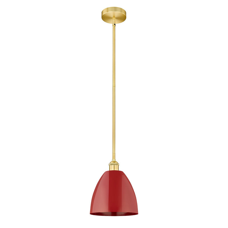 Innovations Plymouth 9in 1-Light Mini Pendant | Industrial Farmhouse Satin Gold Steel and Matte Red Metal Shade | Kitchen | Model 616-1S-SG-MBD-9-RD-LED