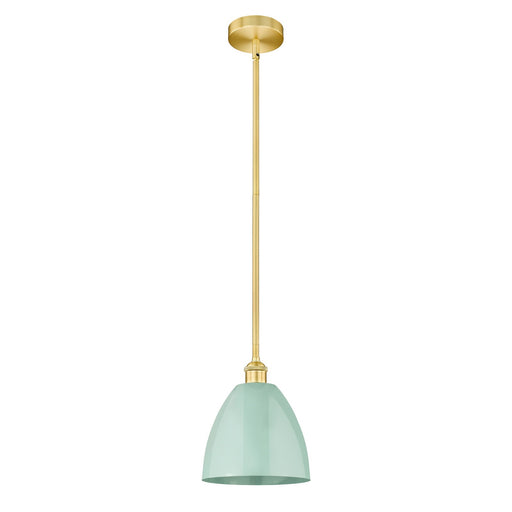 Innovations Plymouth 9in 1-Light Mini Pendant | Industrial Farmhouse Satin Gold and Matte Seafoam Metal | Kitchen Island & | Model 616-1S-SG-MBD-9-SF