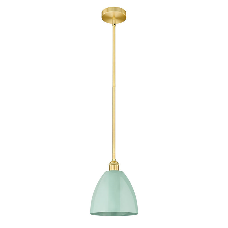 Innovations Plymouth 9in 1-Light Mini Pendant | Industrial Farmhouse Satin Gold and Matte Seafoam Metal | Kitchen Island & | Model 616-1S-SG-MBD-9-SF
