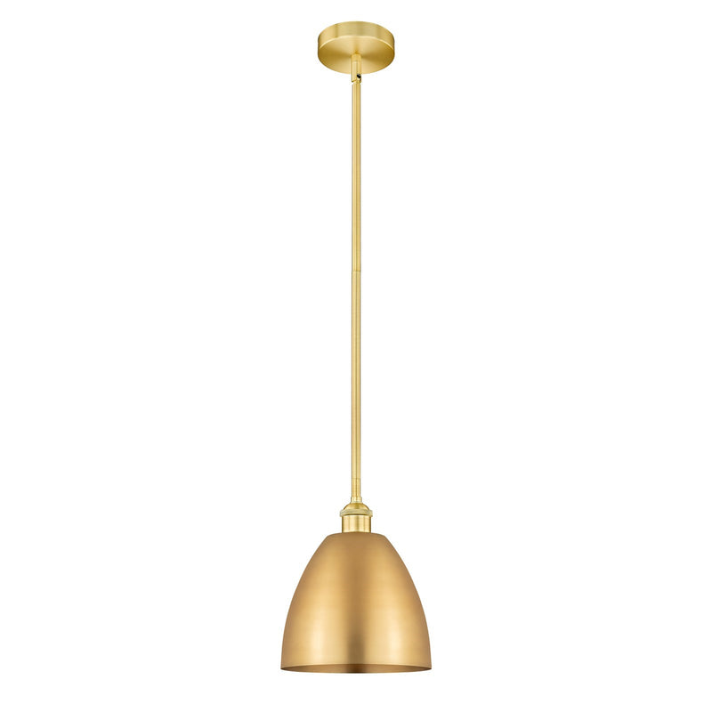 Innovations Bristol 9in 1-Light Mini Pendant | Industrial Farmhouse Satin Gold Steel and Cast Brass with Satin Gold Metal Shade | Model 616-1S-SG-MBD-9-SG