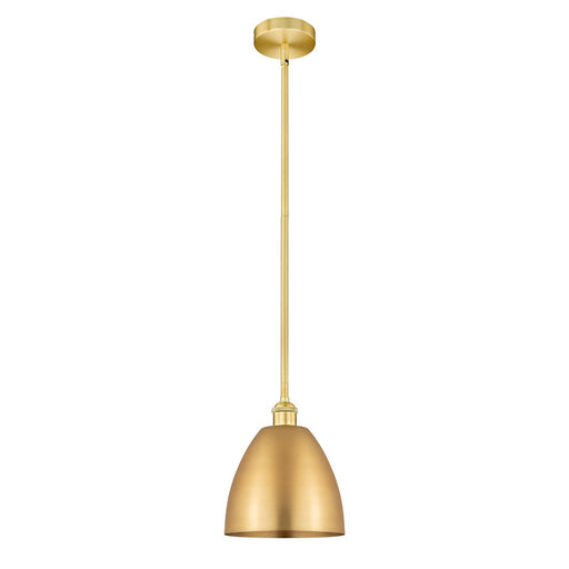 Innovations Bristol 9in 1-Light Mini Pendant | Industrial Farmhouse Satin Gold Steel and Cast Brass with Satin Gold Metal | Model 616-1S-SG-MBD-9-SG-LED