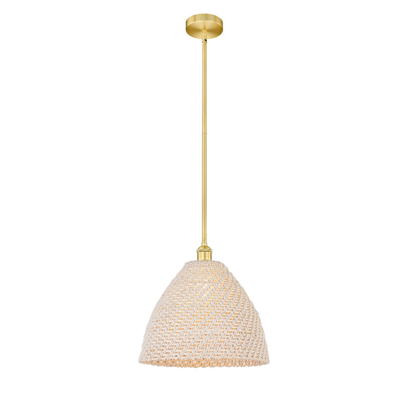 Innovations Bristol Natural 16in 1-Light Mini Pendant | Farmhouse Satin Gold Steel and Natural Fiber Dome Shade | Kitchen | Model 616-1S-SG-NBD-16-NAT
