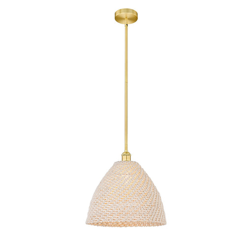 Innovations Bristol Natural 16in 1-Light Mini Pendant | Farmhouse Satin Gold Steel and Natural Fiber Dome Shade | Kitchen | Model 616-1S-SG-NBD-16-NAT