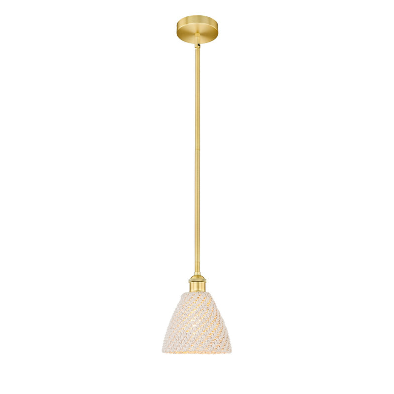 Innovations Bristol Natural 7.5in 1-Light Mini Pendant | Farmhouse Satin Gold Steel and Natural Fiber Dome Shade | Kitchen | Model 616-1S-SG-NBD-75-NAT