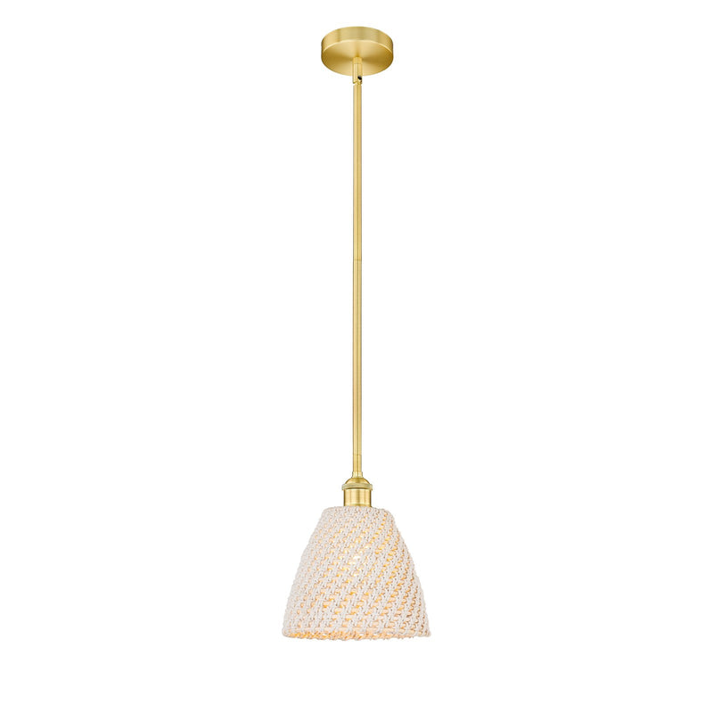 Innovations Bristol Natural 9in 1-Light Mini Pendant | Farmhouse Satin Gold Steel and Natural Fiber Dome Shade | Kitchen | Model 616-1S-SG-NBD-9-NAT
