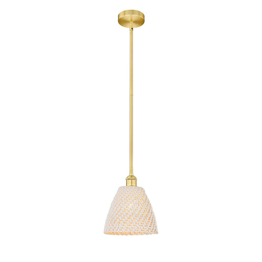 Innovations Bristol Natural 9in 1-Light Mini Pendant | Farmhouse Satin Gold Steel and Natural Fiber Dome Shade | Kitchen | Model 616-1S-SG-NBD-9-NAT