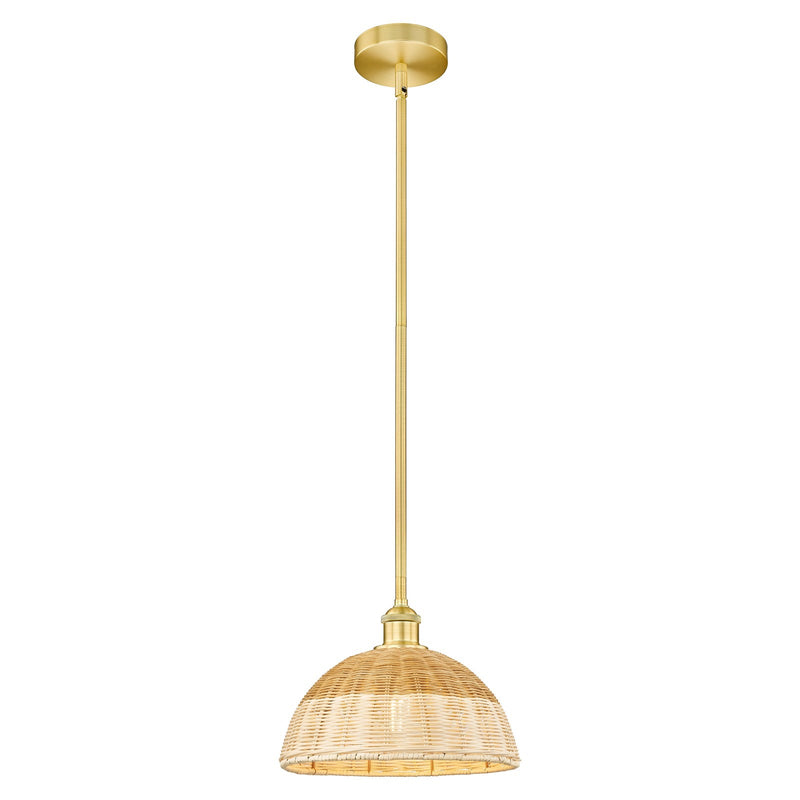 Innovations Bristol Natural II 12in 1-Light Mini Pendant | Industrial Satin Gold Steel and Matte Black Natural Fiber Shade | Model 616-1S-SG-NBD2-12-NAT