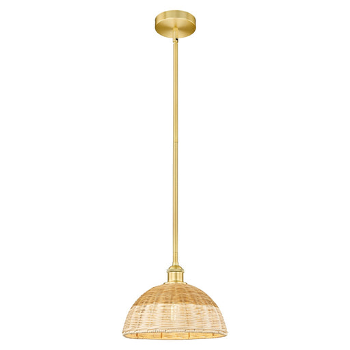 Innovations Bristol Natural II 12in 1-Light Mini Pendant | Industrial Satin Gold Steel and Matte Black Natural Fiber Shade | Model 616-1S-SG-NBD2-12-NAT