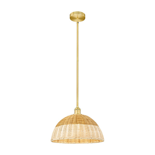 Innovations Bristol Natural II 16in 1-Light Mini Pendant | Industrial Satin Gold Steel and Matte Black Natural Fiber Dome | Model 616-1S-SG-NBD2-16-NAT
