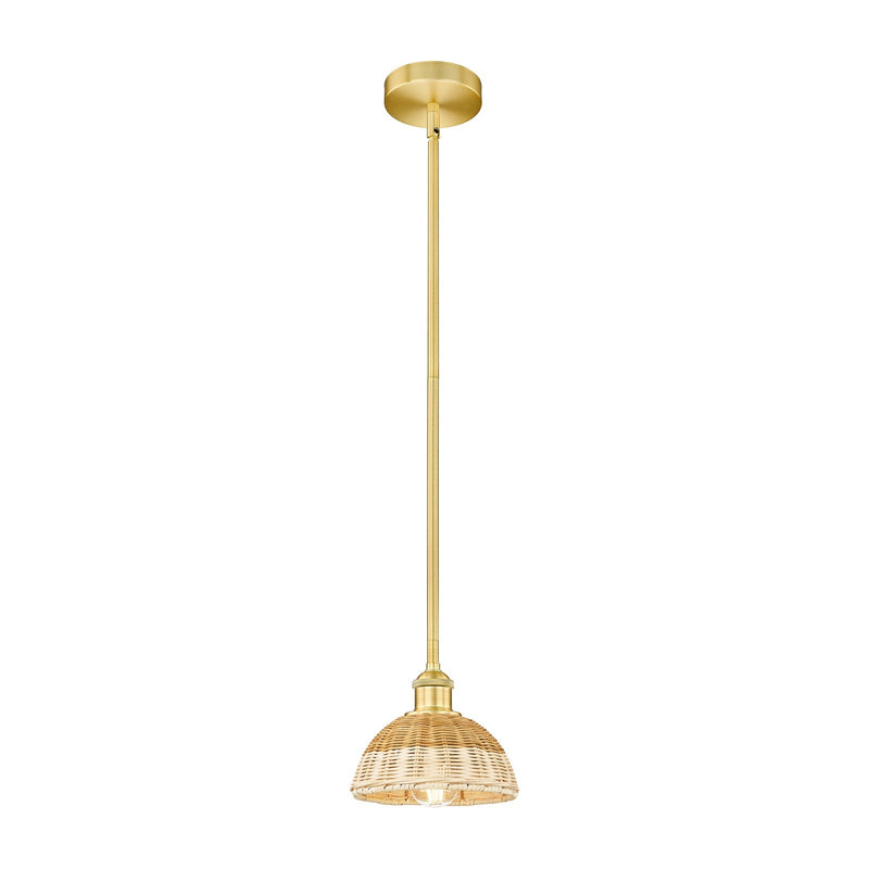 Innovations Bristol Natural II 7.5in 1-Light Mini Pendant | Industrial Satin Gold Steel and Natural Fiber Shade | Kitchen | Model 616-1S-SG-NBD2-75-NAT