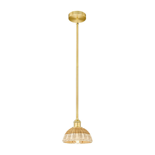 Innovations Bristol Natural II 7.5in 1-Light Mini Pendant | Industrial Satin Gold Steel and Natural Fiber Shade | Kitchen | Model 616-1S-SG-NBD2-75-NAT