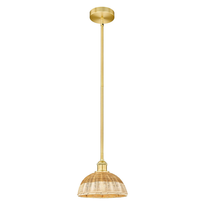 Innovations Bristol Natural II 9in 1-Light Mini Pendant | Industrial Satin Gold Steel and Cast Brass with Matte Black Natural | Model 616-1S-SG-NBD2-9-NAT