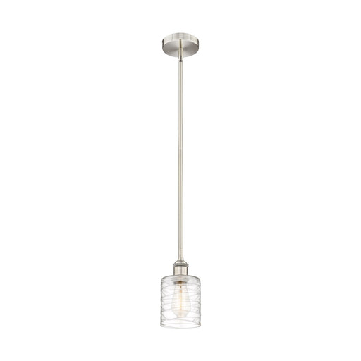 Innovations Cobbleskill 5in 1-Light Mini Pendant | Industrial Brushed Satin Nickel Steel and Deco Swirl Glass | Kitchen Island & | Model 616-1S-SN-G1113
