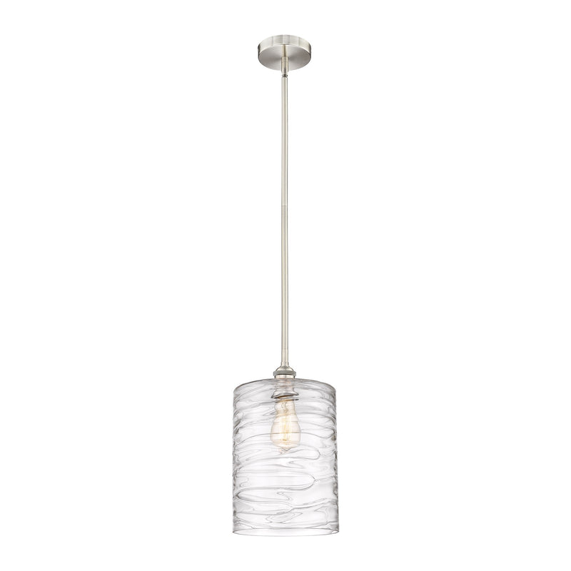 Innovations Cobbleskill 9in 1-Light Mini Pendant | Industrial Brushed Satin Nickel Steel and Deco Swirl Glass | Kitchen Island & | Model 616-1S-SN-G1113-L