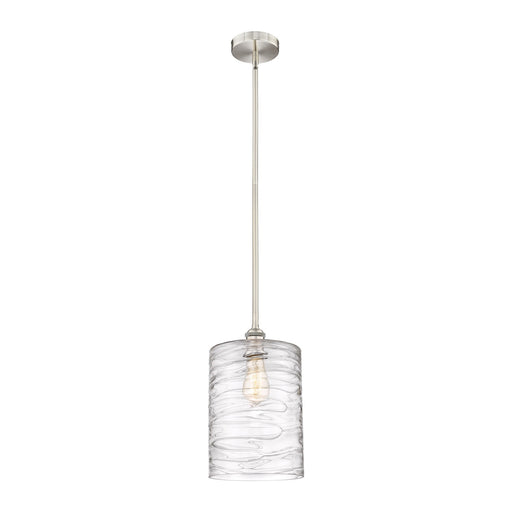 Innovations Cobbleskill 9in 1-Light Mini Pendant | Industrial Brushed Satin Nickel Steel and Deco Swirl Glass | Kitchen Island & | Model 616-1S-SN-G1113-L