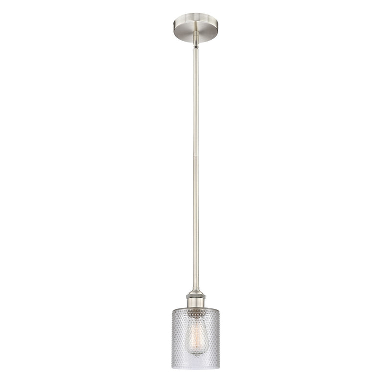 Innovations Cobbleskill 5in 1-Light Mini Pendant | Industrial Brushed Satin Nickel Steel and Clear Cobbleskill Glass | Kitchen | Model 616-1S-SN-G112