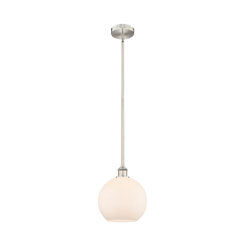 Innovations Athens 10in 1-Light Mini Pendant | Industrial Brushed Satin Nickel and Matte White Glass | Kitchen Island & Dining | Model 616-1S-SN-G121-10