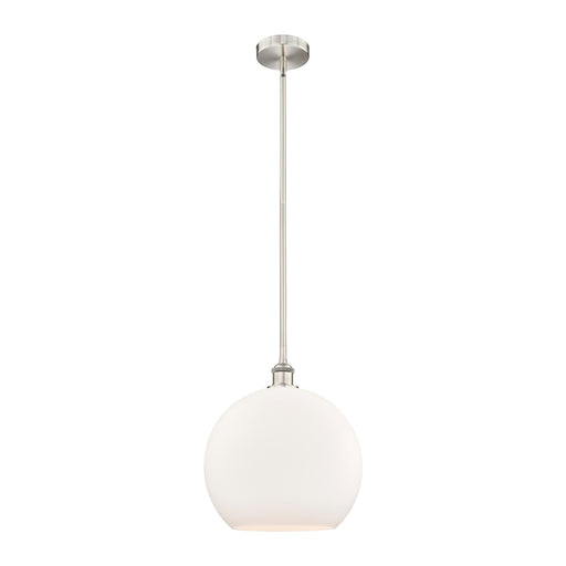 Innovations Athens 14in 1-Light Pendant | Industrial Brushed Satin Nickel and Matte White Glass | Kitchen Island & Dining Room | Model 616-1S-SN-G121-14