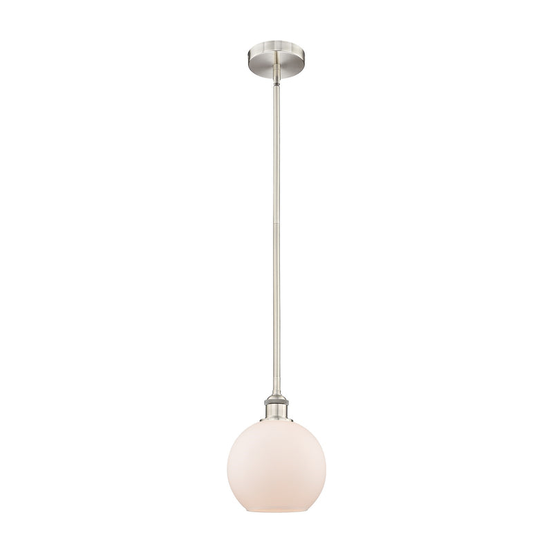 Innovations Athens 8in 1-Light Mini Pendant | Industrial Brushed Satin Nickel and Matte White Frosted Glass | Kitchen Island & | Model 616-1S-SN-G121-8