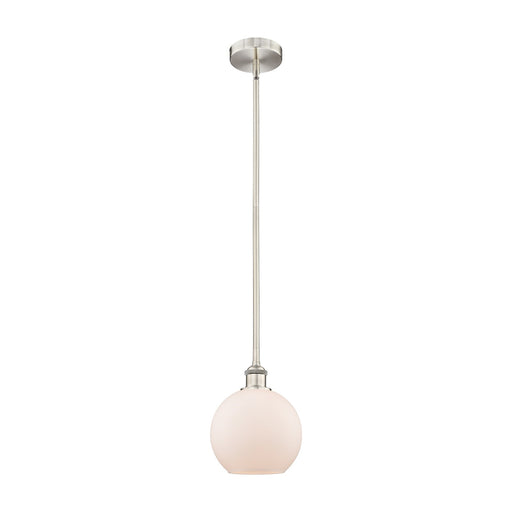 Innovations Athens 8in 1-Light Mini Pendant | Industrial Brushed Satin Nickel and Matte White Frosted Glass | Kitchen Island & | Model 616-1S-SN-G121-8