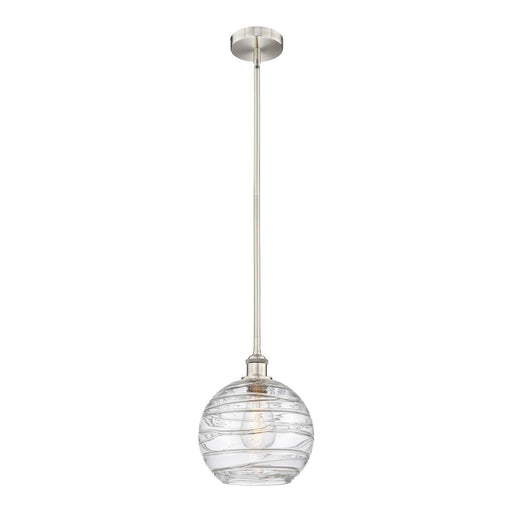 Innovations Athens Deco Swirl 10in 1-Light Mini Pendant | Industrial Brushed Satin Nickel Steel and Clear Deco Swirl Glass | Model 616-1S-SN-G1213-10CL