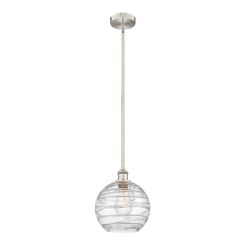 Innovations Athens Deco Swirl 10in 1-Light Mini Pendant | Industrial Brushed Satin Nickel Steel and Clear Deco Swirl Glass | Model 616-1S-SN-G1213-10CL