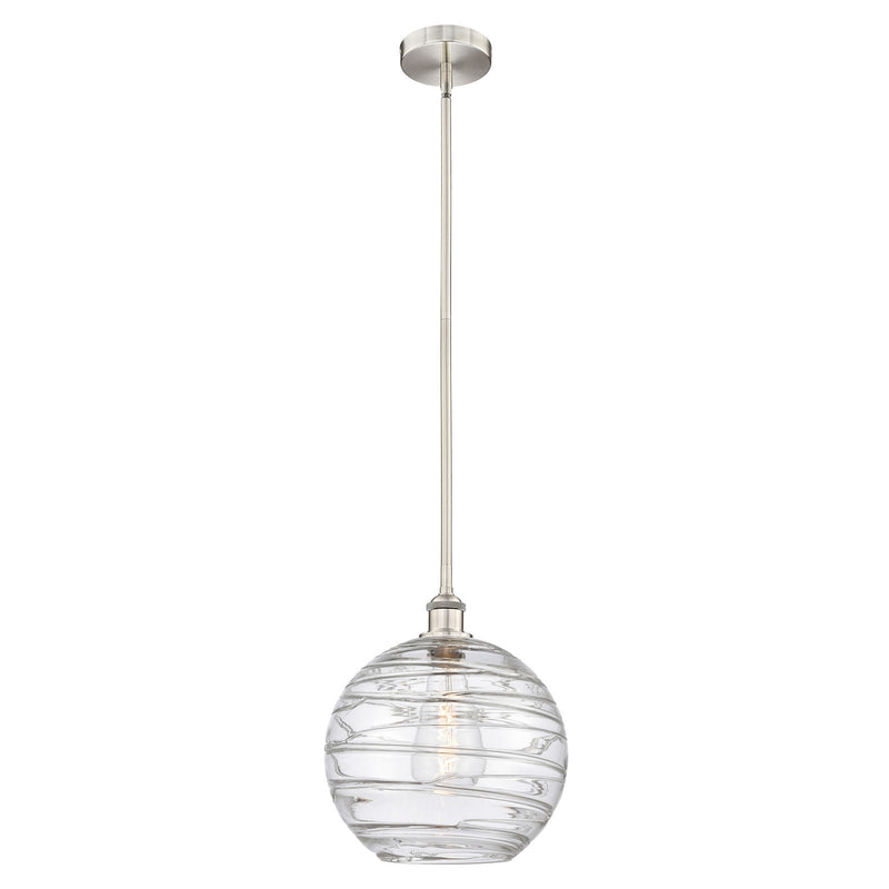 Innovations Athens Deco Swirl 12in 1-Light Mini Pendant | Industrial Brushed Satin Nickel and Clear Deco Swirl Glass | Model 616-1S-SN-G1213-12CL