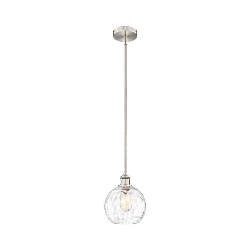 Innovations Athens Water Glass 8in 1-Light Mini Pendant | Industrial Brushed Satin Nickel Steel and Clear Glass | Kitchen Island | Model 616-1S-SN-G1215-8