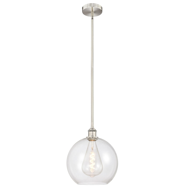 Innovations Athens 12in 1-Light Mini Pendant | Industrial Brushed Satin Nickel Steel and Clear Glass | Kitchen Island & Dining | Model 616-1S-SN-G122-12
