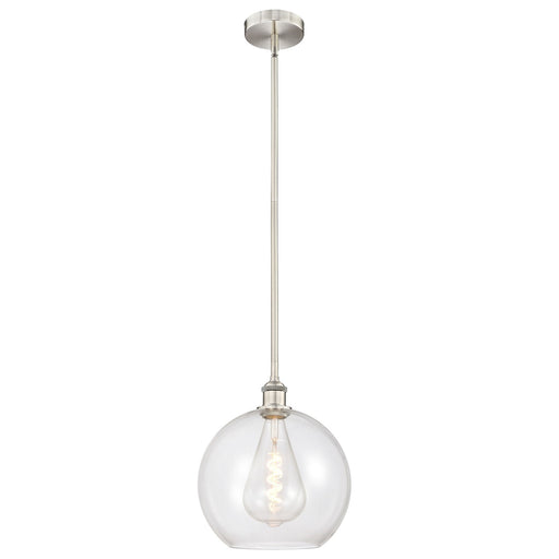 Innovations Athens 12in 1-Light Mini Pendant | Industrial Brushed Satin Nickel Steel and Clear Glass | Kitchen Island & | Model 616-1S-SN-G122-12-LED