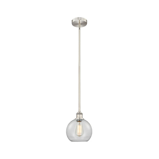 Innovations Athens 8in 1-Light Mini Pendant | Industrial Brushed Satin Nickel Steel and Clear Glass | Kitchen Island & Dining | Model 616-1S-SN-G122-8