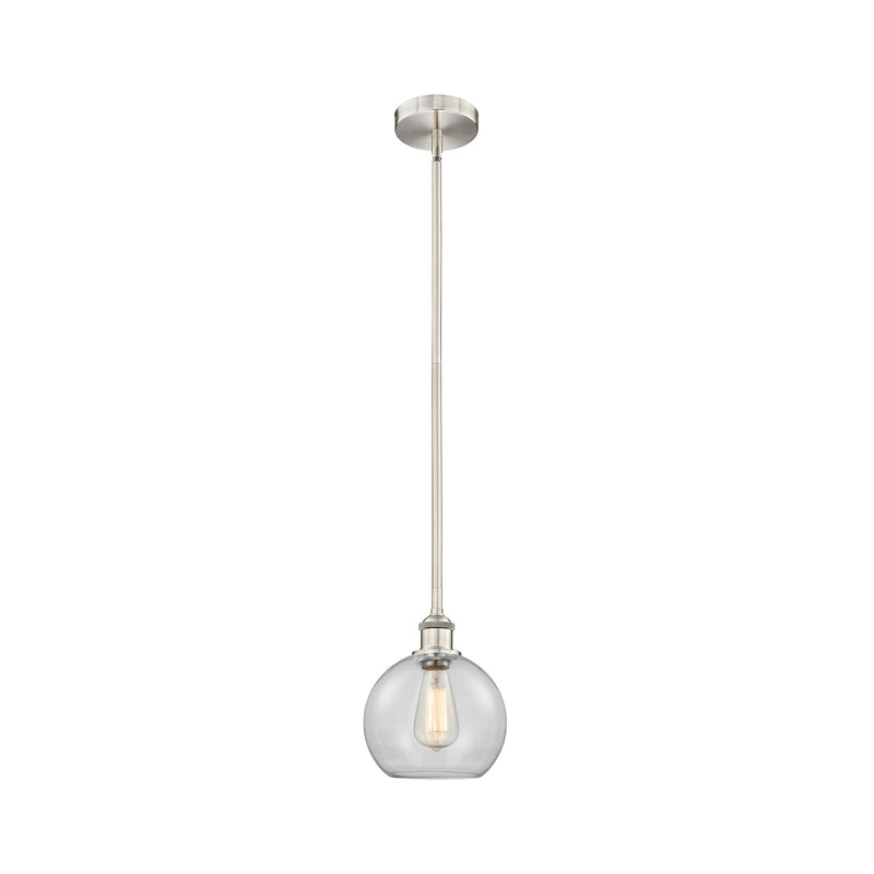 Innovations Athens 8in 1-Light Mini Pendant | Industrial Brushed Satin Nickel Steel and Clear Glass | Kitchen Island & Dining | Model 616-1S-SN-G122-8