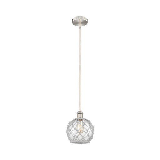 Innovations Farmhouse Rope 8in 1-Light Mini Pendant | Industrial Brushed Satin Nickel Steel and Clear Glass with White Rope | Model 616-1S-SN-G122-8RW-LED