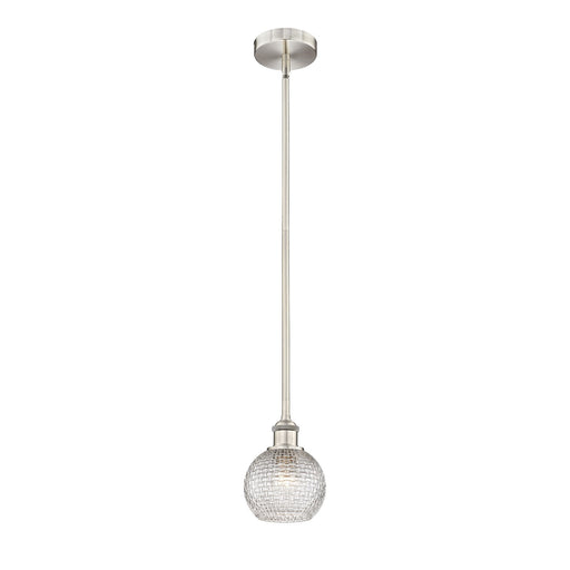 Innovations Athens 6in 1-Light Mini Pendant | Modern Farmhouse Brushed Satin Nickel and Clear Basket Weave Glass | Kitchen | Model 616-1S-SN-G122C-6CL