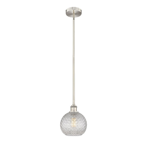 Innovations Athens 8in 1-Light Mini Pendant | Modern Farmhouse Brushed Satin Nickel Steel and Clear Basket Weave Glass | Model 616-1S-SN-G122C-8CL