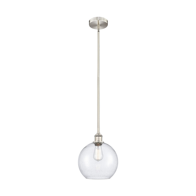 Innovations Athens 10in 1-Light Mini Pendant | Industrial Brushed Satin Nickel Steel and Seedy Glass | Kitchen Island & | Model 616-1S-SN-G124-10-LED