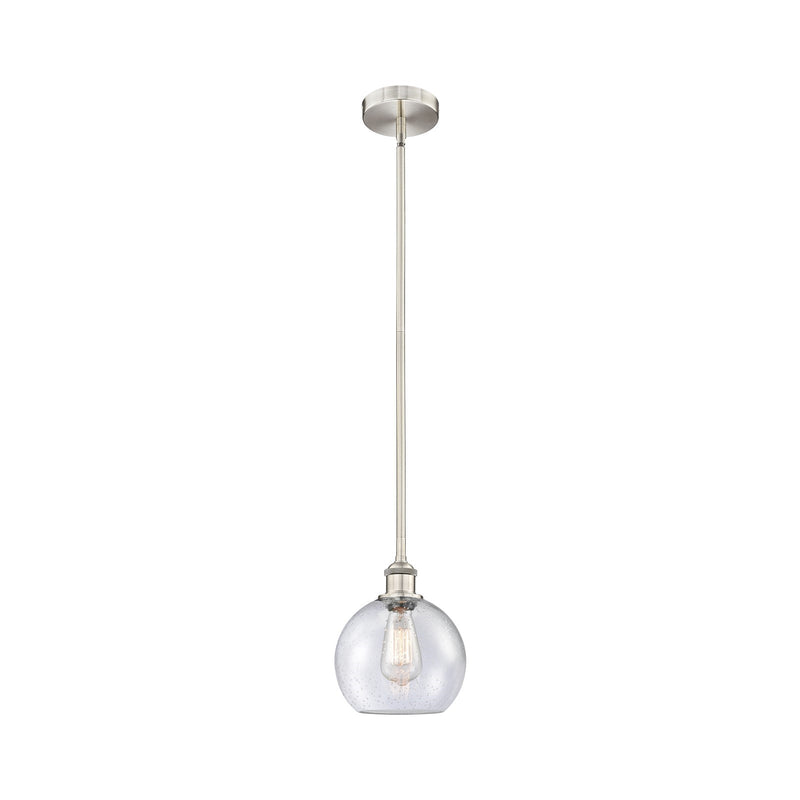 Innovations Athens 8in 1-Light Mini Pendant | Industrial Brushed Satin Nickel Steel and Seedy Glass | Kitchen Island & Dining | Model 616-1S-SN-G124-8
