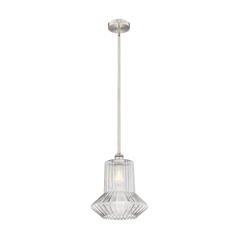 Innovations Springwater 12in 1-Light Mini Pendant | Industrial Brushed Satin Nickel Steel and Clear Fluted Glass | Kitchen | Model 616-1S-SN-G212-LED