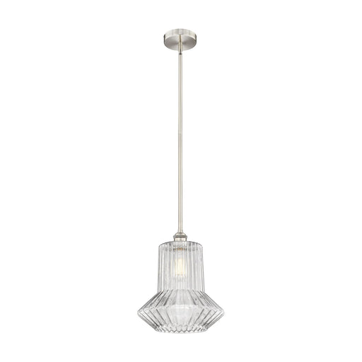 Innovations Springwater 12in 1-Light Mini Pendant | Industrial Brushed Satin Nickel Steel and Clear Fluted Glass | Kitchen | Model 616-1S-SN-G212-LED
