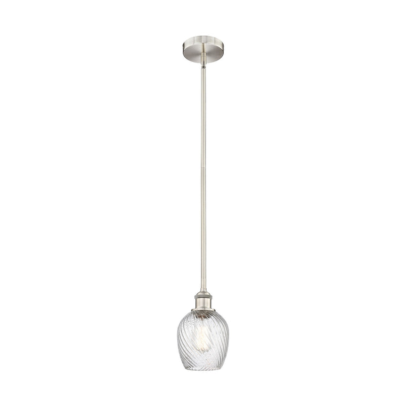 Innovations Salina 6in 1-Light Mini Pendant | Industrial Brushed Satin Nickel and Clear Spiral Fluted Glass | Kitchen Island & | Model 616-1S-SN-G292-LED
