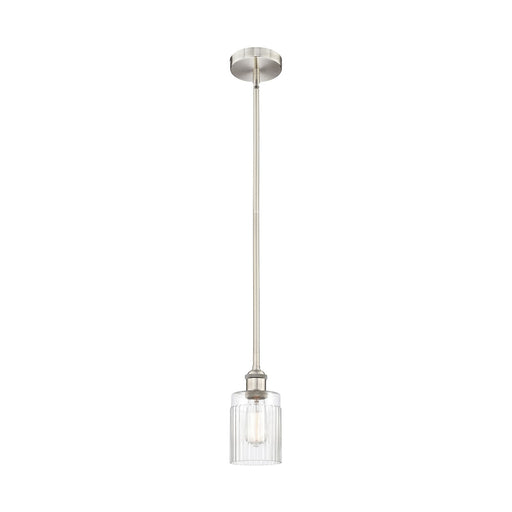 Innovations Hadley 1-Light Mini Pendant | Transitional Brushed Satin Nickel Steel and Clear Ribbed Glass | Kitchen Island & | Model 616-1S-SN-G342