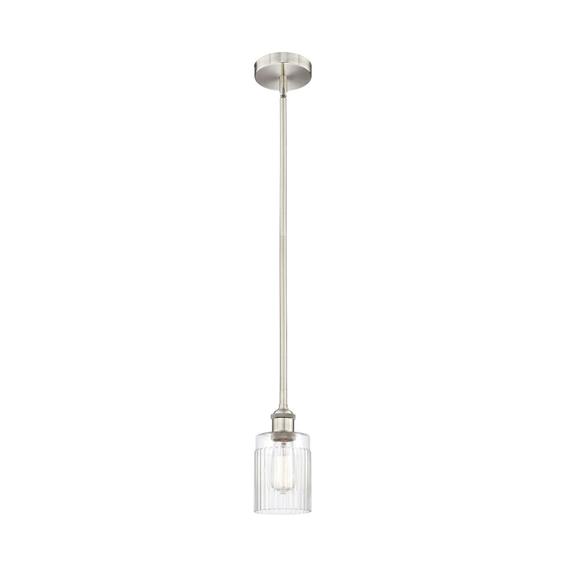 Innovations Hadley 1-Light Mini Pendant | Transitional Brushed Satin Nickel Steel and Clear Ribbed Glass | Kitchen Island & | Model 616-1S-SN-G342